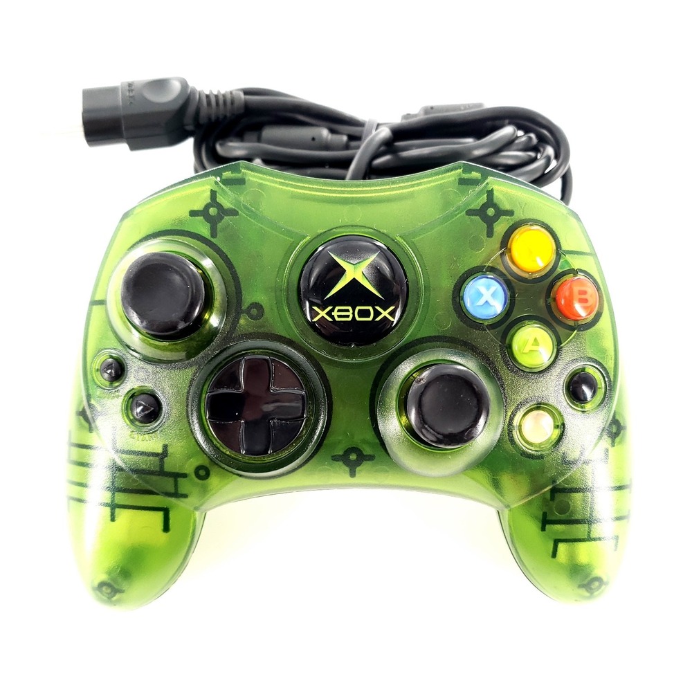 Original Xbox Controller S Transparent Clear Green w/ Breakaway Cable OEM Tested